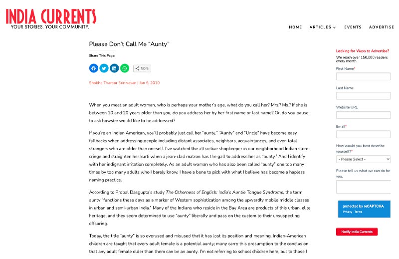 Please Don't Call Me Aunty - India Currents
