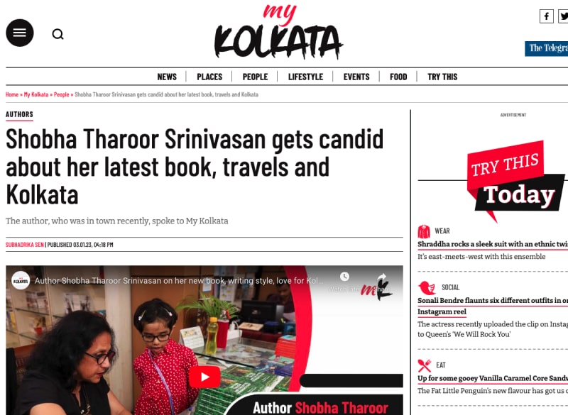 Shobha Tharoor Srinivasan gets candid about her latest book, travels and Kolkata